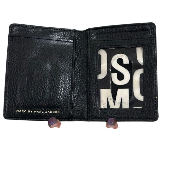 Marc by Marc Jacobs Black Pebbled Leather ID Card Holder Case Gold Logo Luxury - Picture 5 of 8